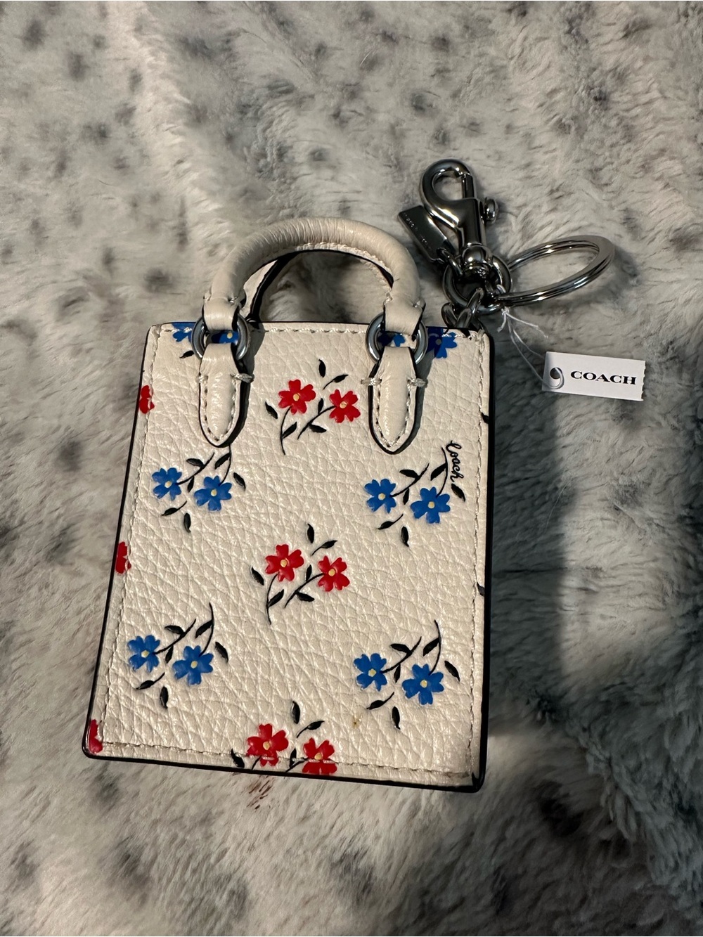 NWT Coach White Floral Mini Tote Bag with Red & Blue Flowers - Picture 2 of 11